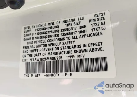 2021 Honda Cr-V 2Wd Lx from USA, damaged, VIN 7FARW1H26ME007225